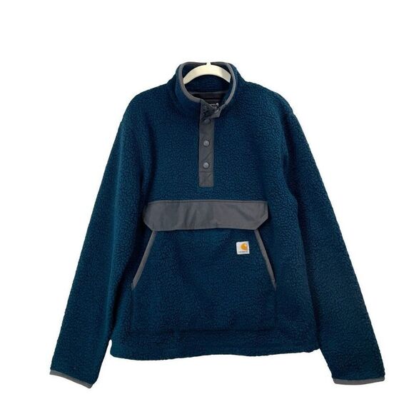NEW Carhartt relaxed fit fleece snap front pullover jacket Mens Size S Night Blu